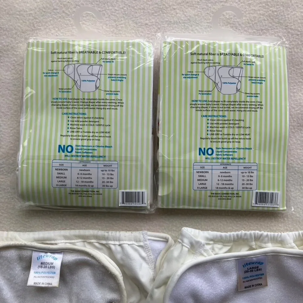 2 New Litewrap Sz. Large Cloth Diaper Covers - waterproof, 20-30lbs